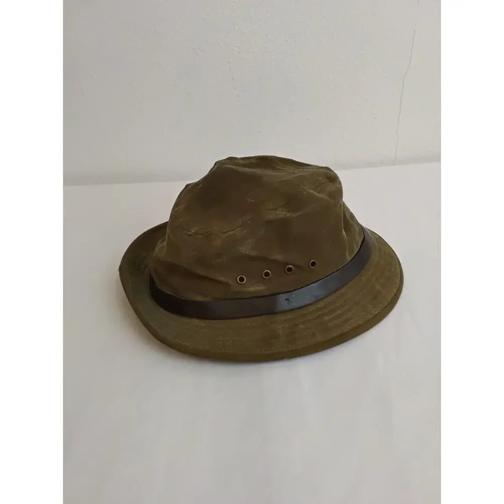 C.C. Filson Tin Cloth Packer Hat Waxed Canvas Leather Band USA Made #W5192